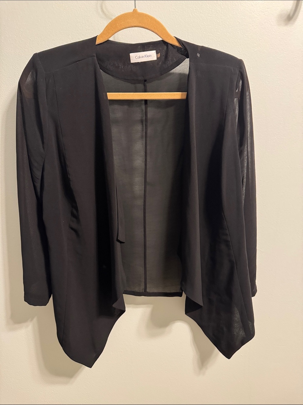 Calvin Klein Black Draped Open-Front Women's Shear Blazer